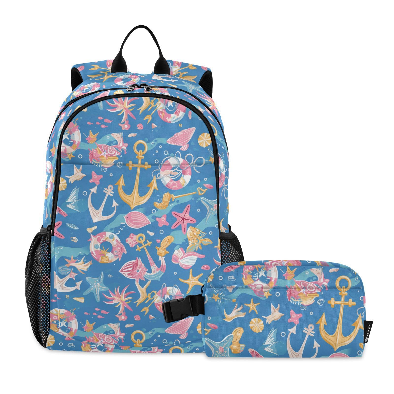miaozhen Sea Ocean Blue Waves Ocean - Mochila escolar para niños y adolescentes, con fiambrera, mochila escolar para niñas con lonchera de 10 a 12 años, Sea Ocean Blue Waves Ocean, 1 size, Mochilas