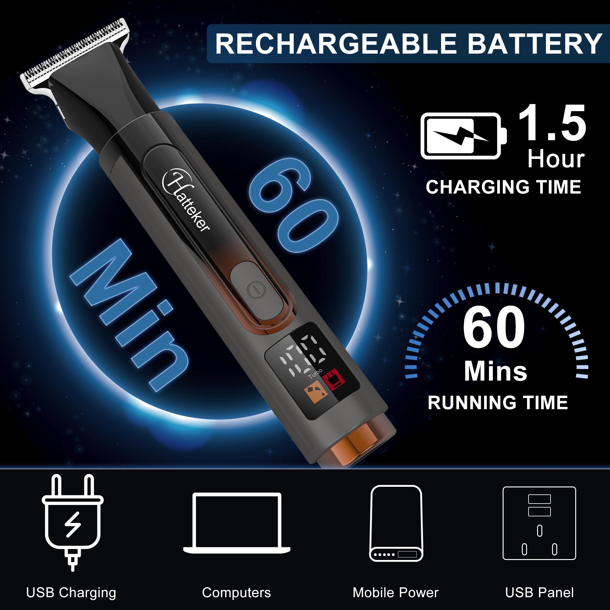Hatteker Afeitadora espaldas Masculina Afeitadora Corporal Eléctrica con brazo extensible Ajustable Maquina de afeitar Kit Recortadora de curpo,barba para cara, brazo, barbilla Sin cable