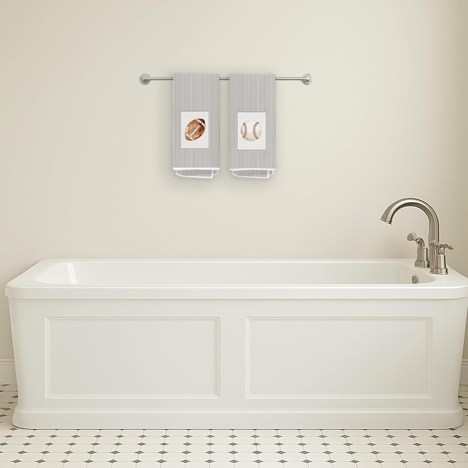 Vintage Sports Striped Hand Towels, Gifts for Sports Lovers, Golf Football Basketball Baseball Decorative Hand Tea Towels for Boys Bathroom Gym Yoga, 16x24 Inches Set of 4 - Image 5