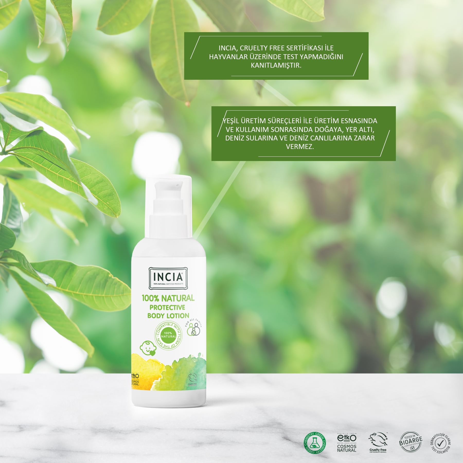 INCIA%100 Doğal Koruyucu Vücut Losyonu Sprey Yenidoğan Bebek Çocuk İçin Limon Okaliptus Vegan 100 ml