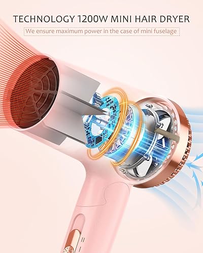 Miniatura 5 de PRITECH Secador de pelo de doble voltaje con difusor, 1200 W, compacto, plegable, enchufe de seguridad ALCI, rosa