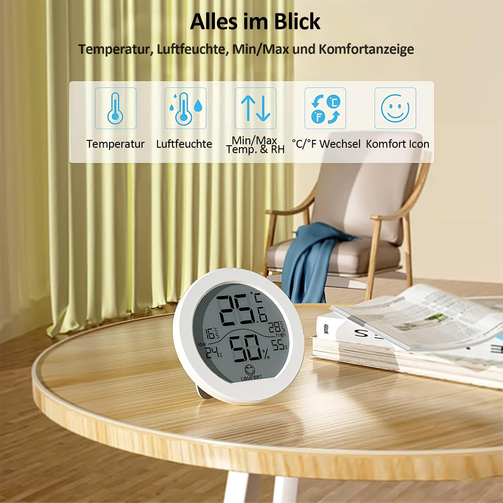 SECRUI Digitales Thermometer-hygrometer Innen 3-Stück, Temperatur & Luftfeuchtigkeitsmesser, Temperaturmessgerät & Luftfeuchtigkeit Messgerät Innenthermometer Raumthermometer für Haus/Wohnung Zimmer