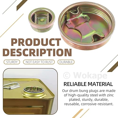 Miniatura 3 de Paquete de 20 tapones con cierre de tambor de 2 pulgadas y 34 pulgadas para barril de 55 galones, tapón de acero con junta + tapa de refuerzo de