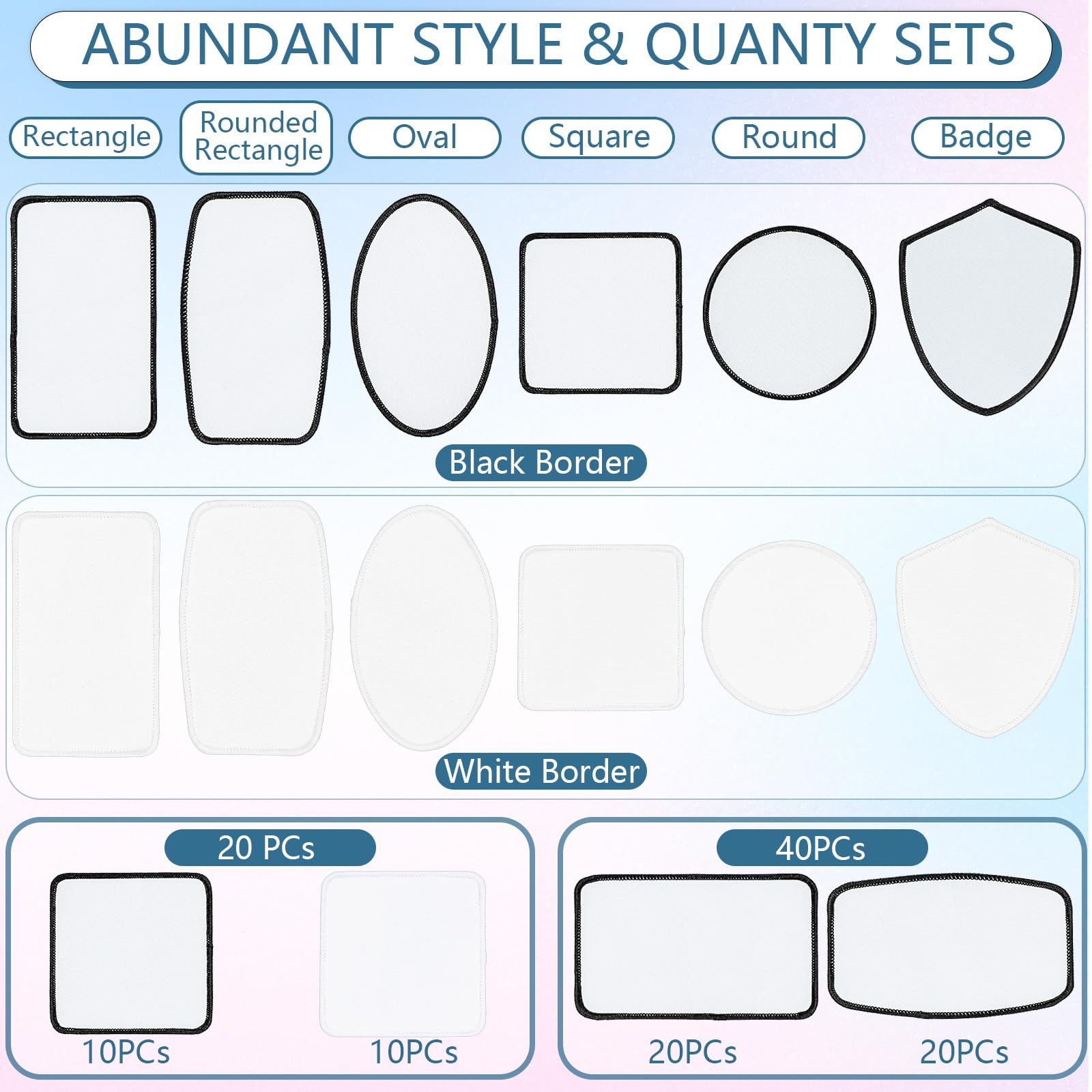 40 parches de sublimación en blanco, parche grande para planchar con borde blanco, exquisitos parches de tela para sombreros, mochilas, proyectos de camisetas (borde blanco de forma mixta)