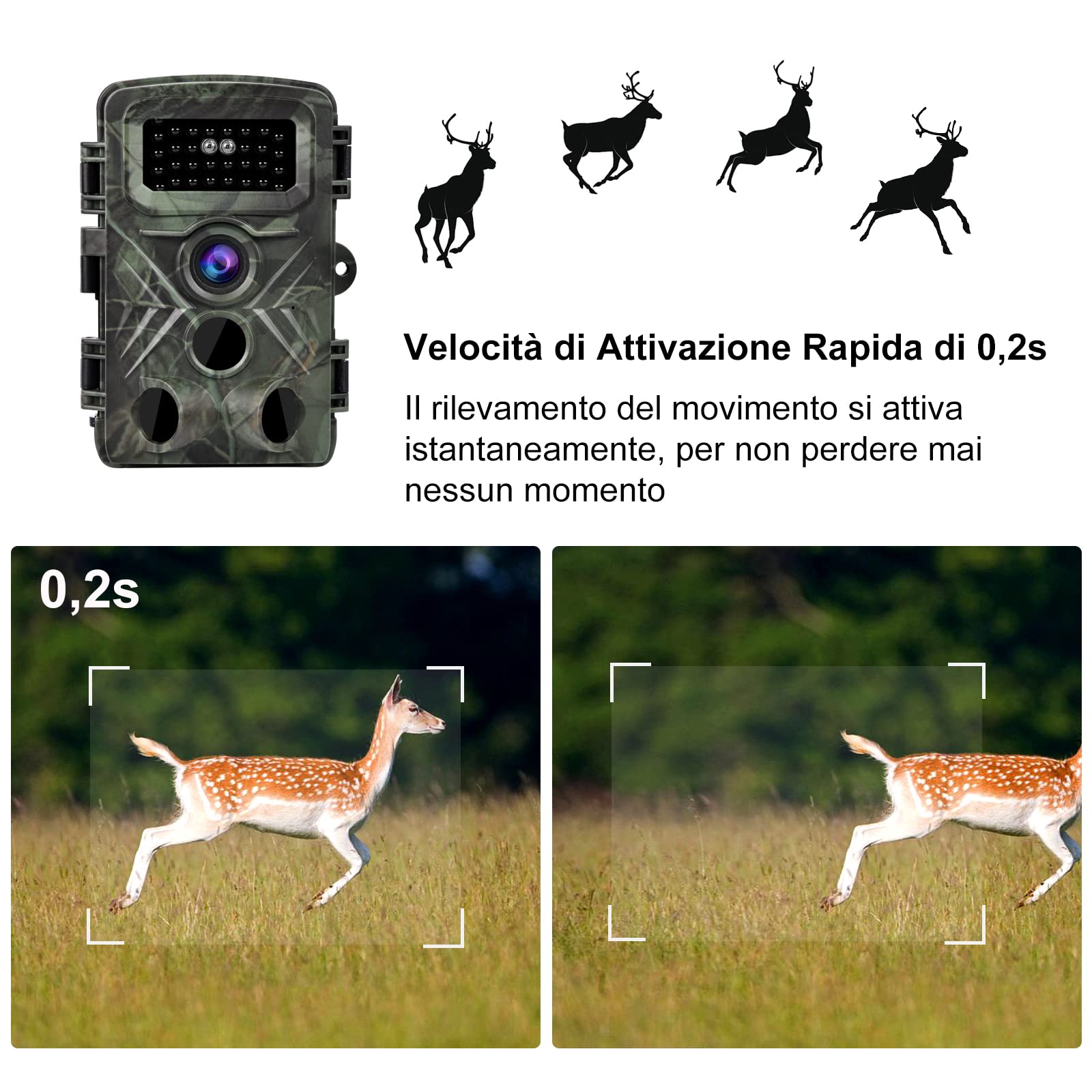 Fototrappola Fotocamera Caccia, 120° Fototrappole Infrarossi Invisibili con Scheda 32GB, 58MP 2,7K Foto Trappola di Sorveglianza con LCD 2.0" per Animali Movimento Attivato Visione Notturna