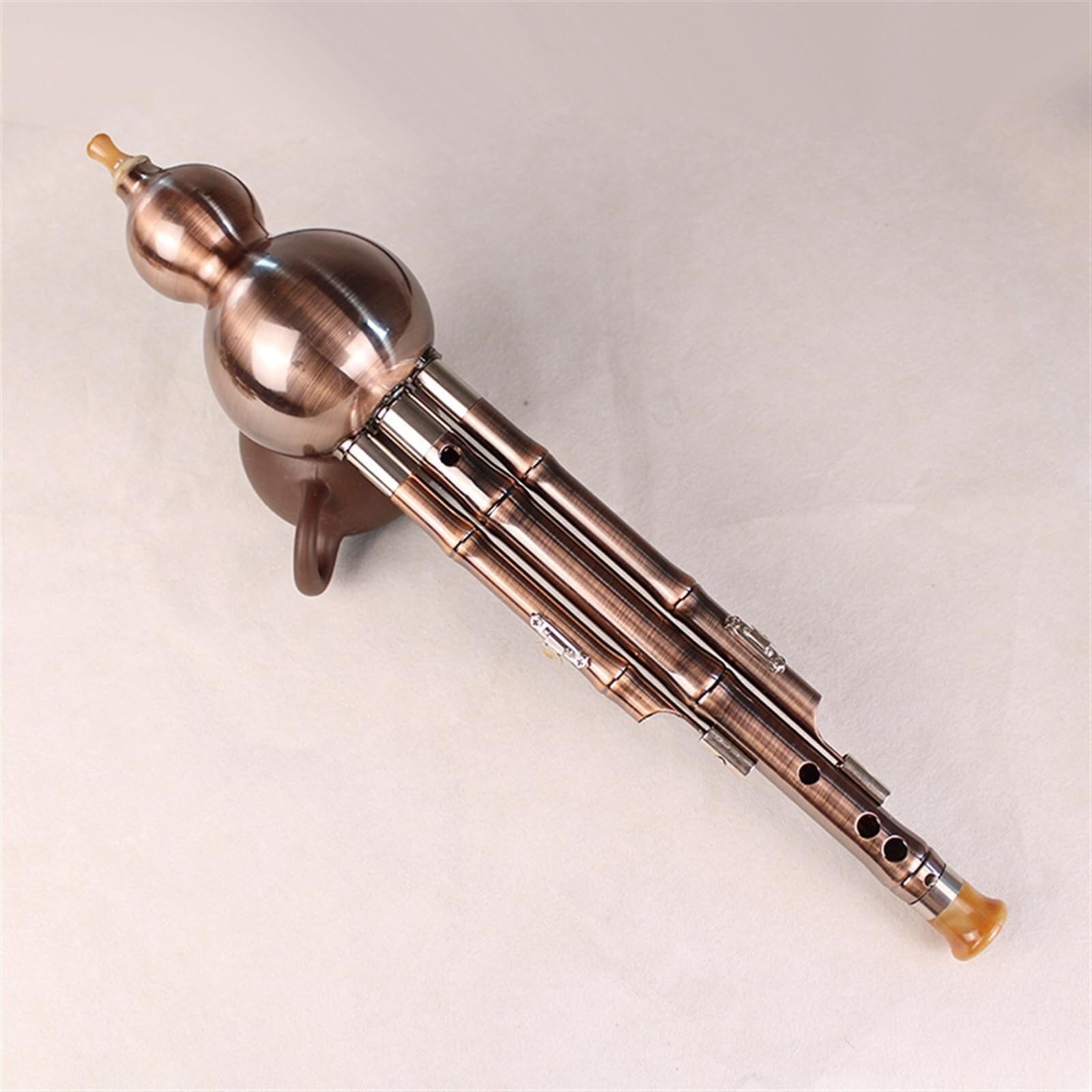 Hulusi Dreiklangflöte Performance Ethnisches Blasinstrument C Tonart/B Flaches chinesisches traditionelles Instrument Professionelles Hulusi(C Key)