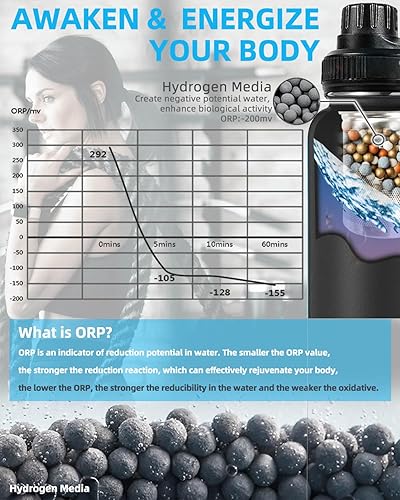 Miniatura 10 de Botella de agua con filtro alcalino portátil de acero inoxidable de 30 onzas, crea hasta 9 ph de agua de calidad, botella de agua de viaje