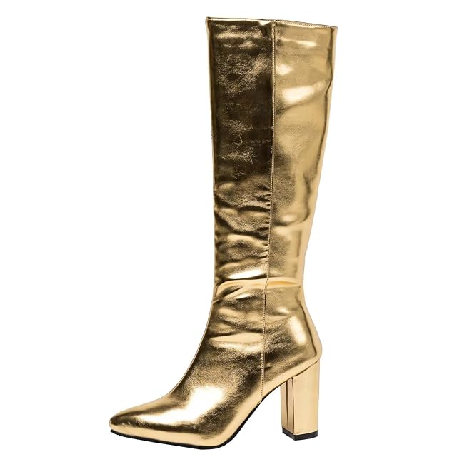Womens Gogo Knee High Boots Chunky Low Heel Square toe Tall Autumn Winter Long Shoes Zipper