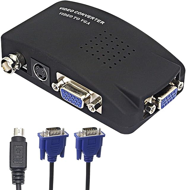 BNC to VGA, S Video VGA to VGA Converter CCTV Camera PC to TV Adapter BNC Input to VGA Input to VGA Output Laptop Computer Monitor Converter for DVR DVD Player Support PAL NTS