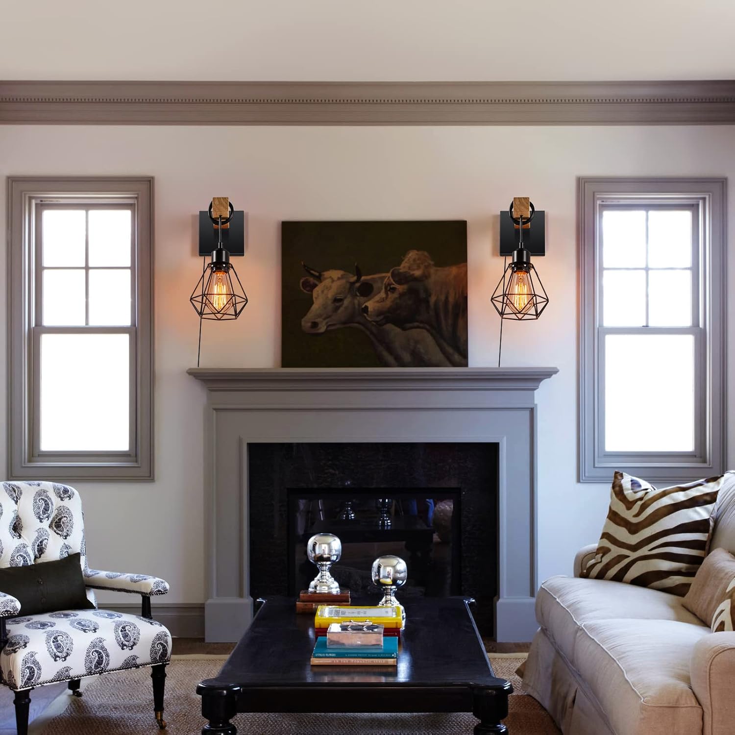 Plug in Wall Sconces Set of Two, Wall Sconce with 8.53FT Switched Power Cord, Rustic Vintage Wall Lights for Bedroom, Bathroom, Entryway, Living Room, Bedroom