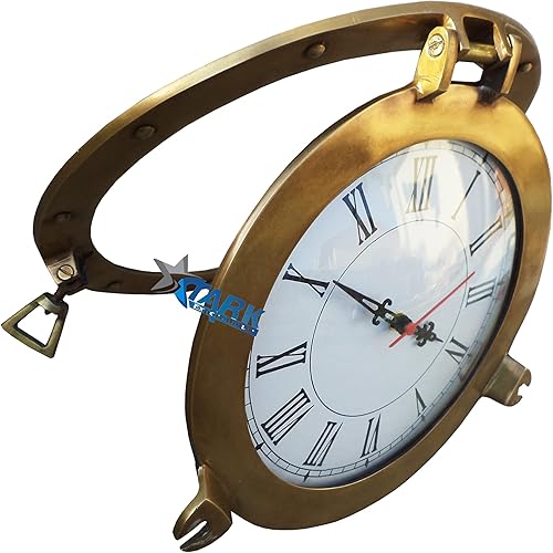 Miniatura 5 de Antiguo 9 pulgadas de latón macizo navegación náutica marina de pared de latón ojo de buey reloj montado en la pared de latón mejor para regalo