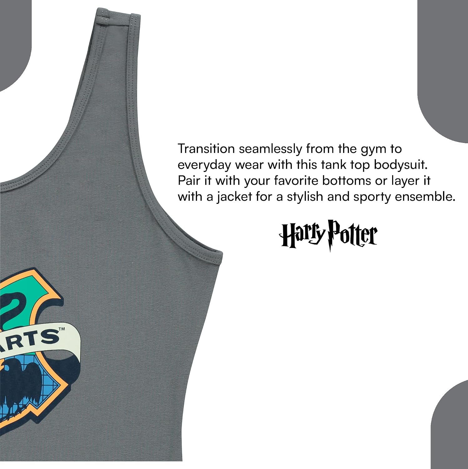Harry Potter Ladies Hogwarts Bodysuit - Gryffindor Hufflepuff Ravenclaw Slytherin Wizardry Racer Back Tank Top Shapewear