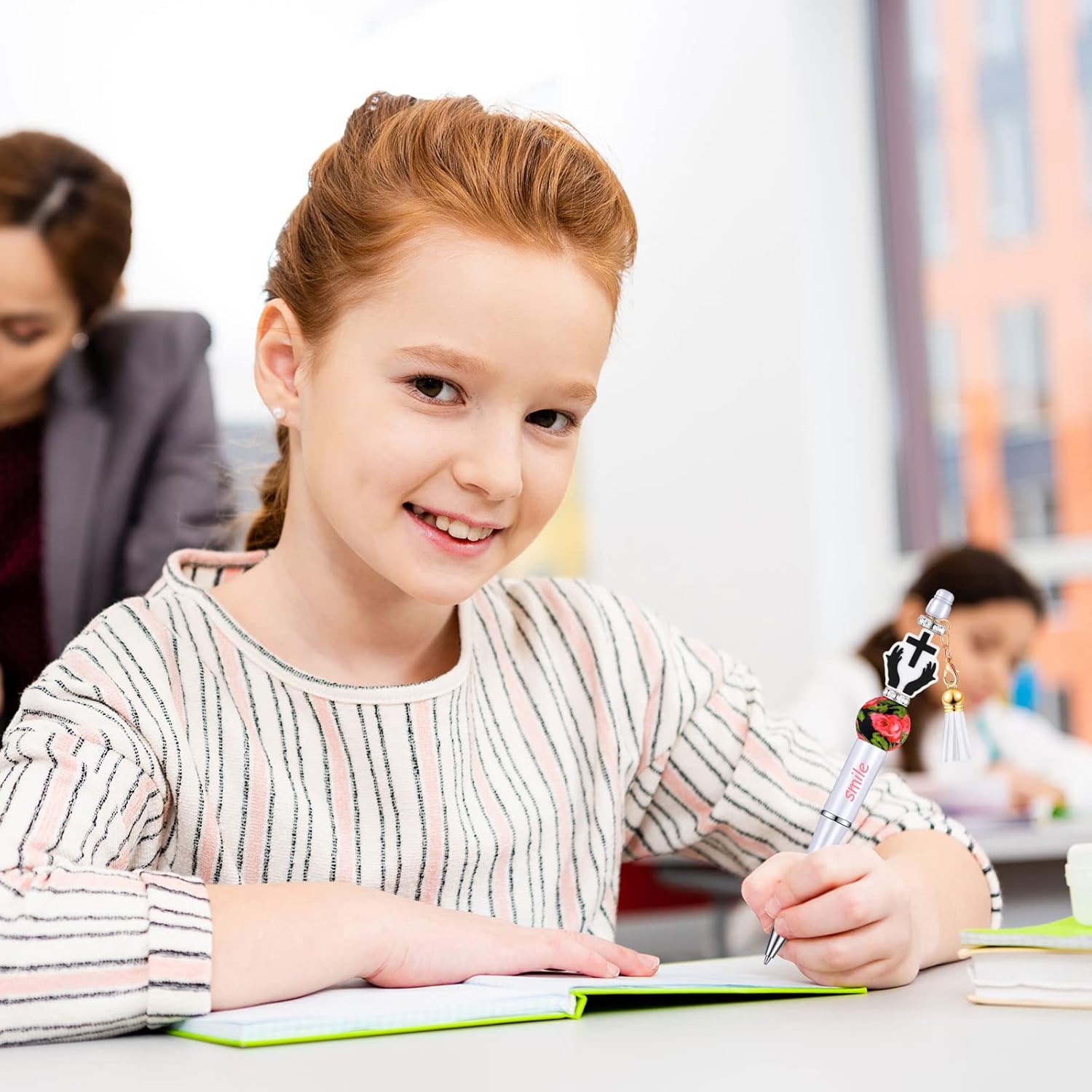 Teling 12 Sets Inspirational Beadable Pens Black Ink Ballpoint Beaded Pen with Focal Silicone Beads Assorted Spacer Beads and Tassels and 12 Pcs Lobster Clasps for Office School DIY - Image 5