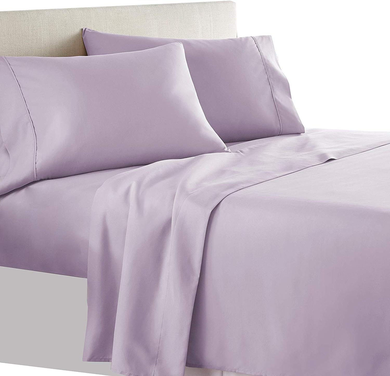800 Thread Count-1Pcs Fitted Sheet Set 100% Cotton Bed Sheets Lilac Full Fitted Sheets Set, Long-Staple Cotton, Soft Sateen Weave Bedding Set, Fits Mattress Upto 22'' Deep Pocket