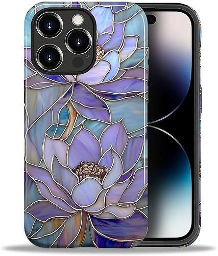 Miniatura 174 de Funda para iPhone 11, carcasa dura a prueba de golpes + silicona suave 2 en 1 híbrida, parachoques a prueba de caídas - Vidrio manchado con flores