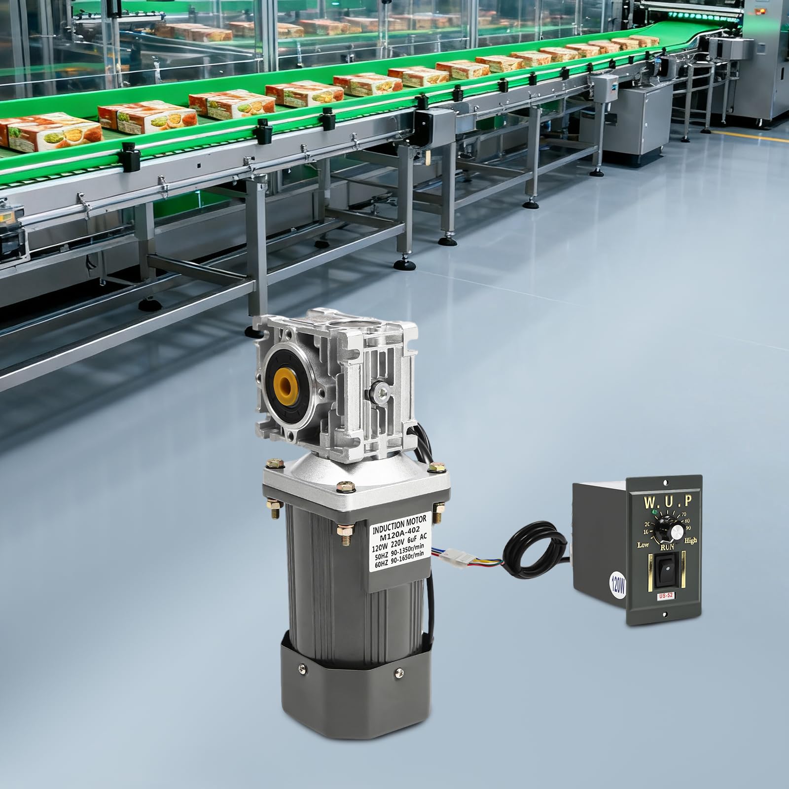 120W Motore Elettrico con Cambio Ingranaggi a Vite Senza Fine, Riduttore Ingranaggi Elettrico, Motore ad Alta Coppia, Ingranaggi a Vite Senza Fine con Regolatore e Velocità Regolabile AC 220V 30K