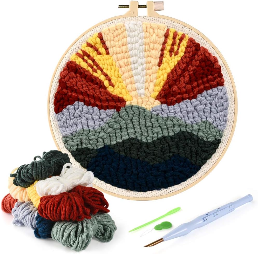 Demine Full Range of Punch Embroidery Kits with Instructions, Handmade Needlepoint Set Kits with Pattern for Home Decor for DIY Beginners Adults Kids, Punch Needle Starter Kit Christmas Decoration