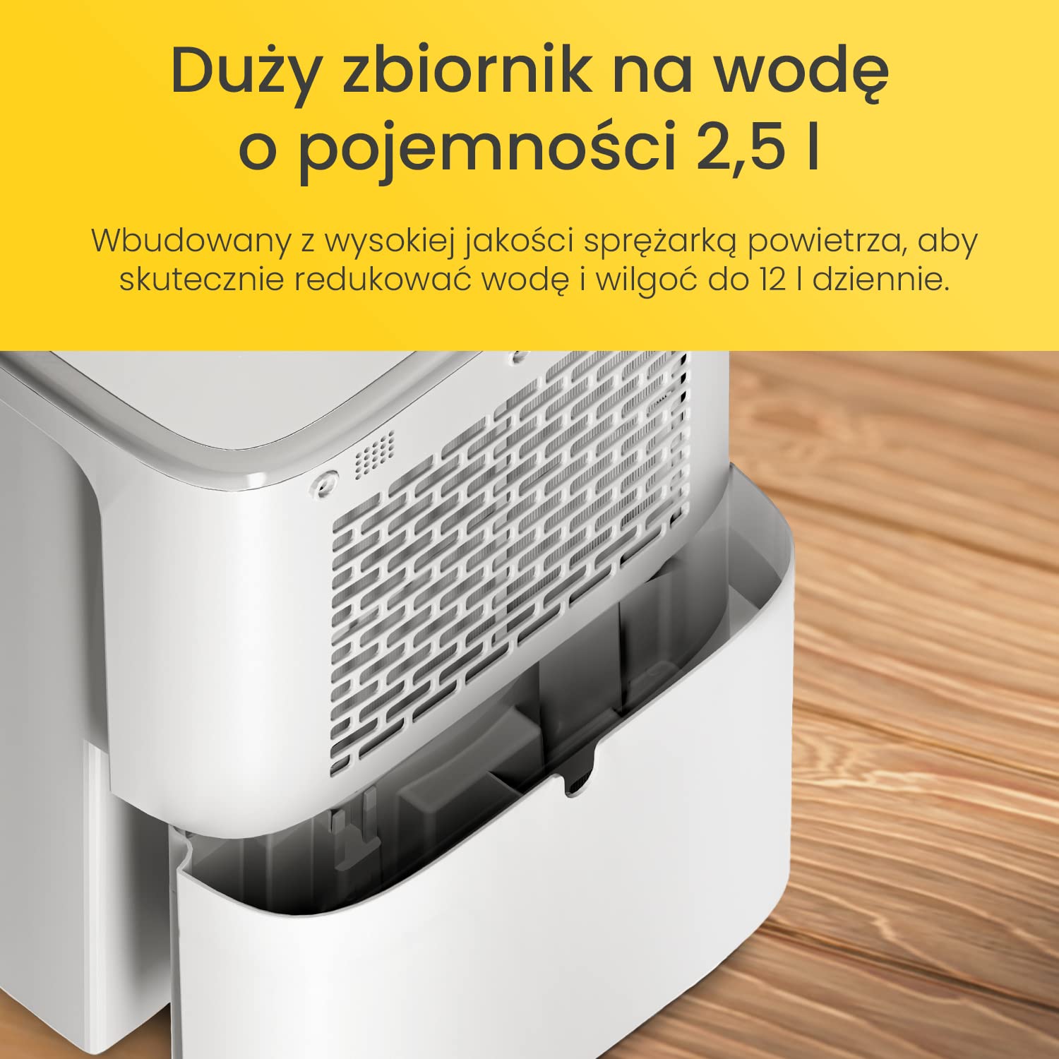 Osuszacz powietrza Cosi Home 12L/dobę - niskoenergetyczny osuszacz kompresorowy ze zbiornikiem na wodę o pojemności 2,5 l do usuwania wilgoci, pleśni i skroplin - do domu, kuchni, łazienki i biura