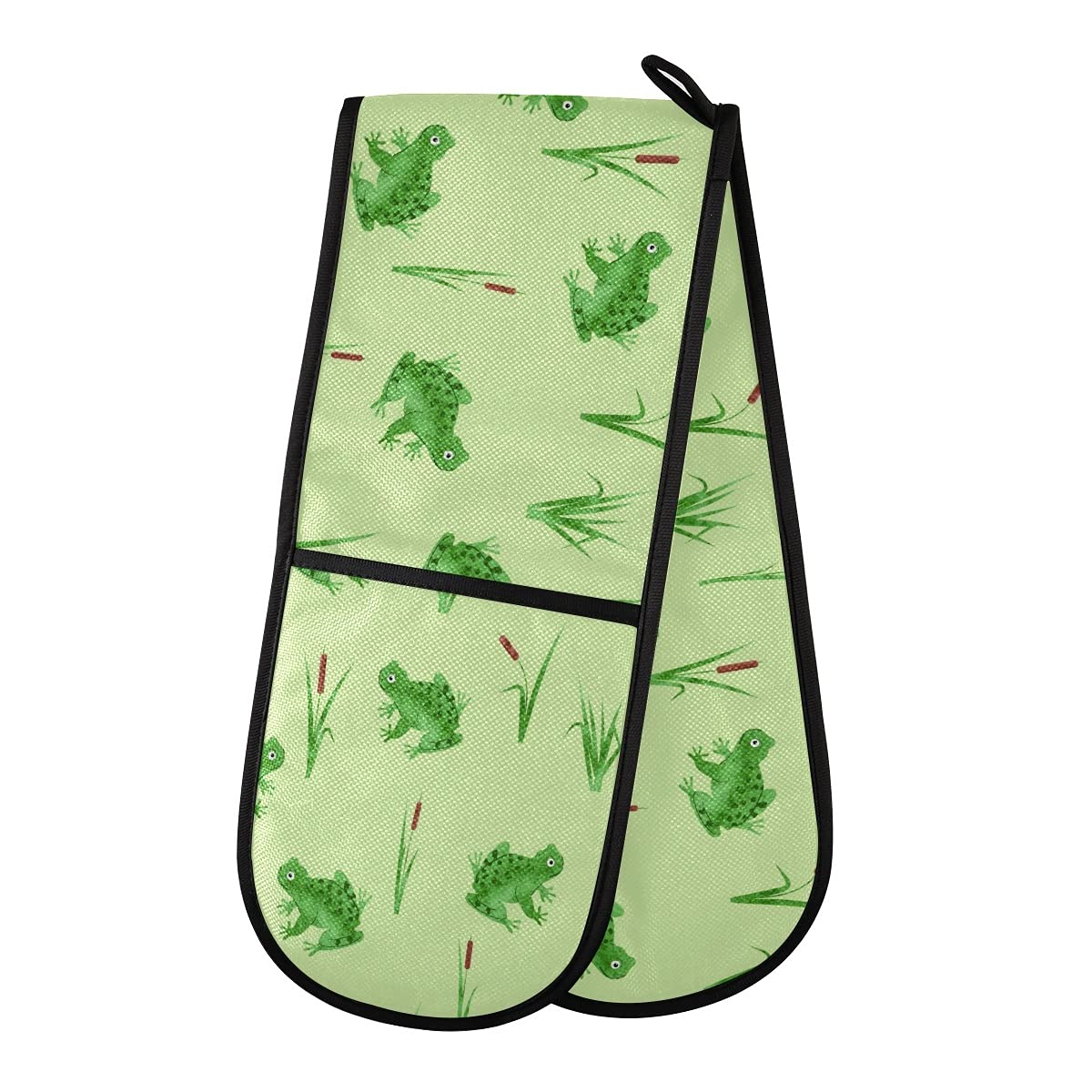 HMZXZ RXYY Double Oven Glove Cute Reed Frog Pattern Heat Resistant Quilted Cotton Kitchen Ove Mitts Long Oven Gloves for Cooking Baking Grilling Handling Hot Pots Pans
