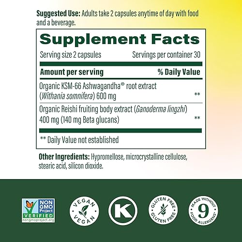 Miniatura 2 de MegaFood Superfood - Alivio del estrés de hongos Reishi clínicamente estudiado para reducir el estrés, formulado por médicos con Ashwagandha KSM 66