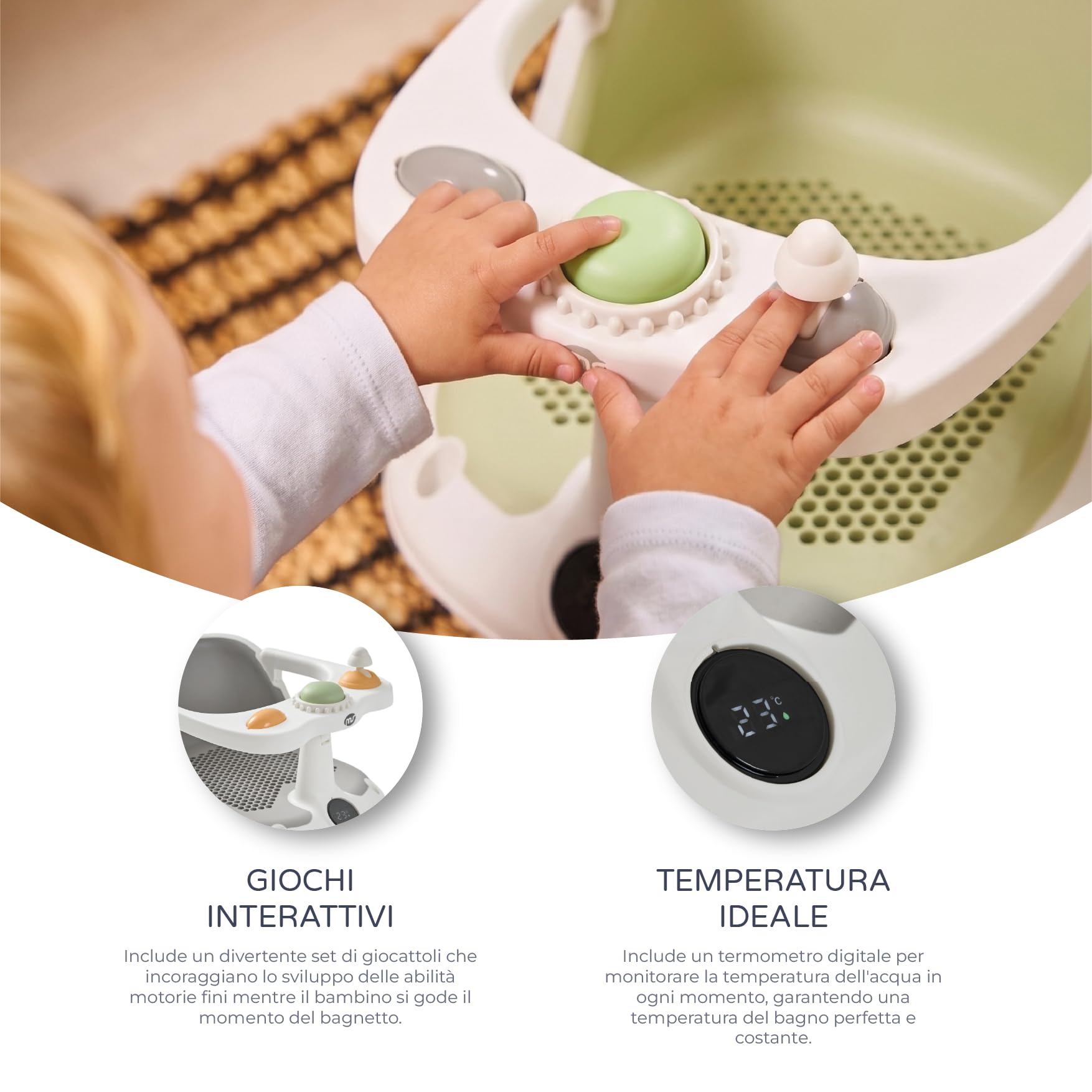 MS BabyWorld - Seggiolino da doccia per bambini, antiscivolo, per bambini, con temperatura da 6 a 24 mesi, sedia per vasca o doccia, con barra per un facile posizionamento del bambino