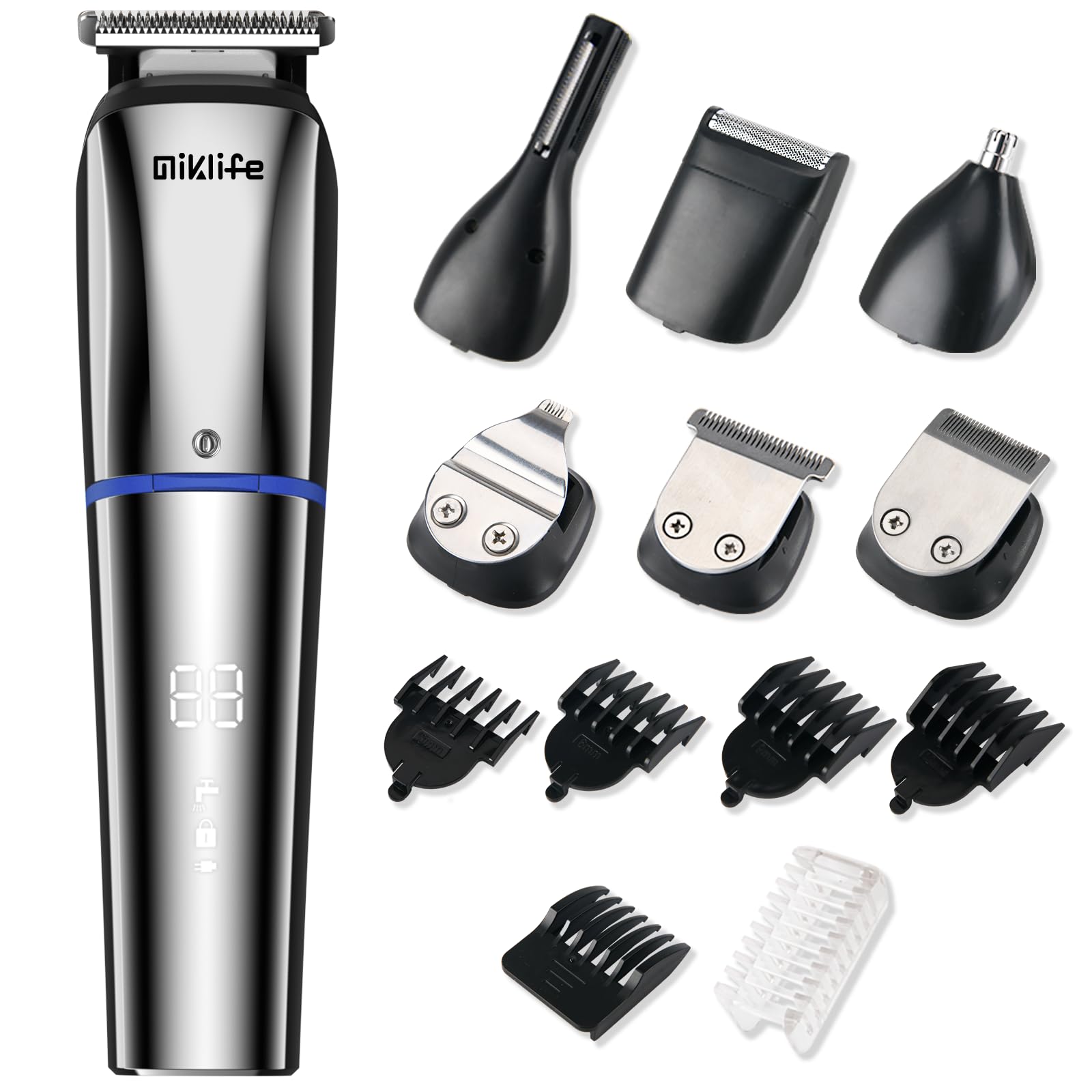 MIKLIFEHair Trimmers,Beard Trimmer,6 in 1 Kit Electric Cordless Nose Trimmer Mens Grooming Trimmer for Beard Head Face and Body Waterproof IPX7 USB Rechargeable Blue