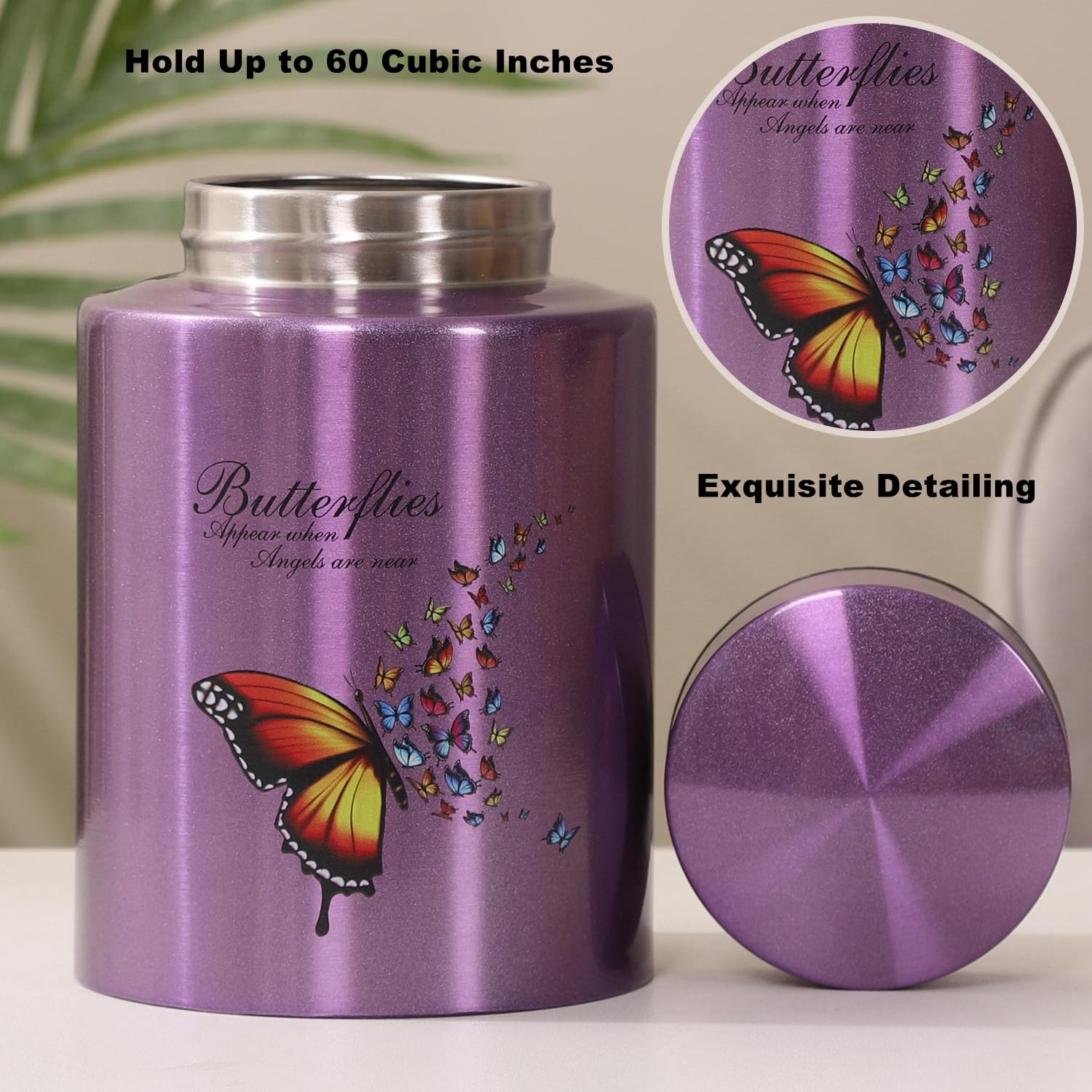 Dioeta Medium Urns for Human Ashes Up to 60 Cubic Inches Medium Sized Urns for Ashes Adult Male Female Keepsake Cremation Urns for Ashes Stainless Steel (Butterflies - Image 4