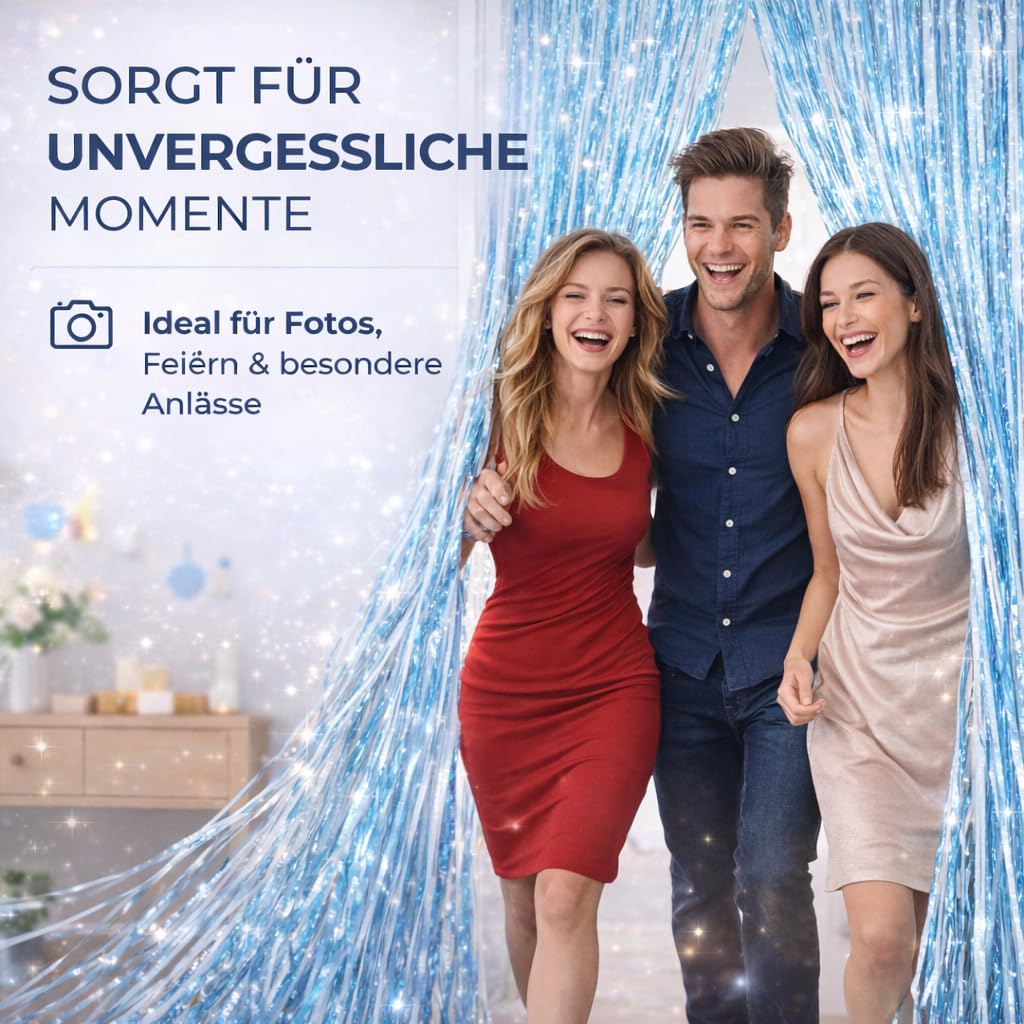 Tinsel - Tenda con brillantini, 200 x 100 cm, per telaio della porta, decorazione di Capodanno, 2026, per feste, matrimoni, decorazioni di compleanno per bambini e adulti (blu)