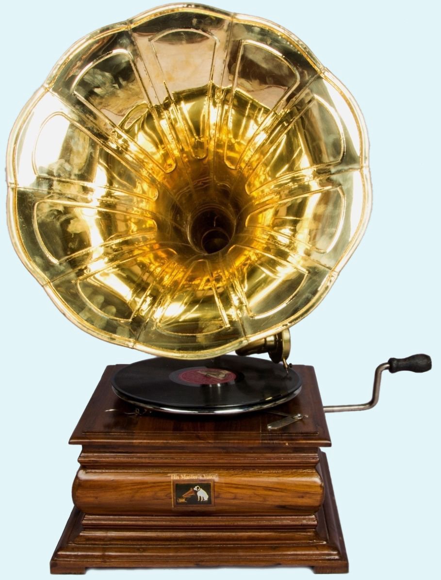 Antiques World Vintage Hmv Brass Horn Phonograph Antique Music Box Wooden Gramaphone AWUSAHB 039