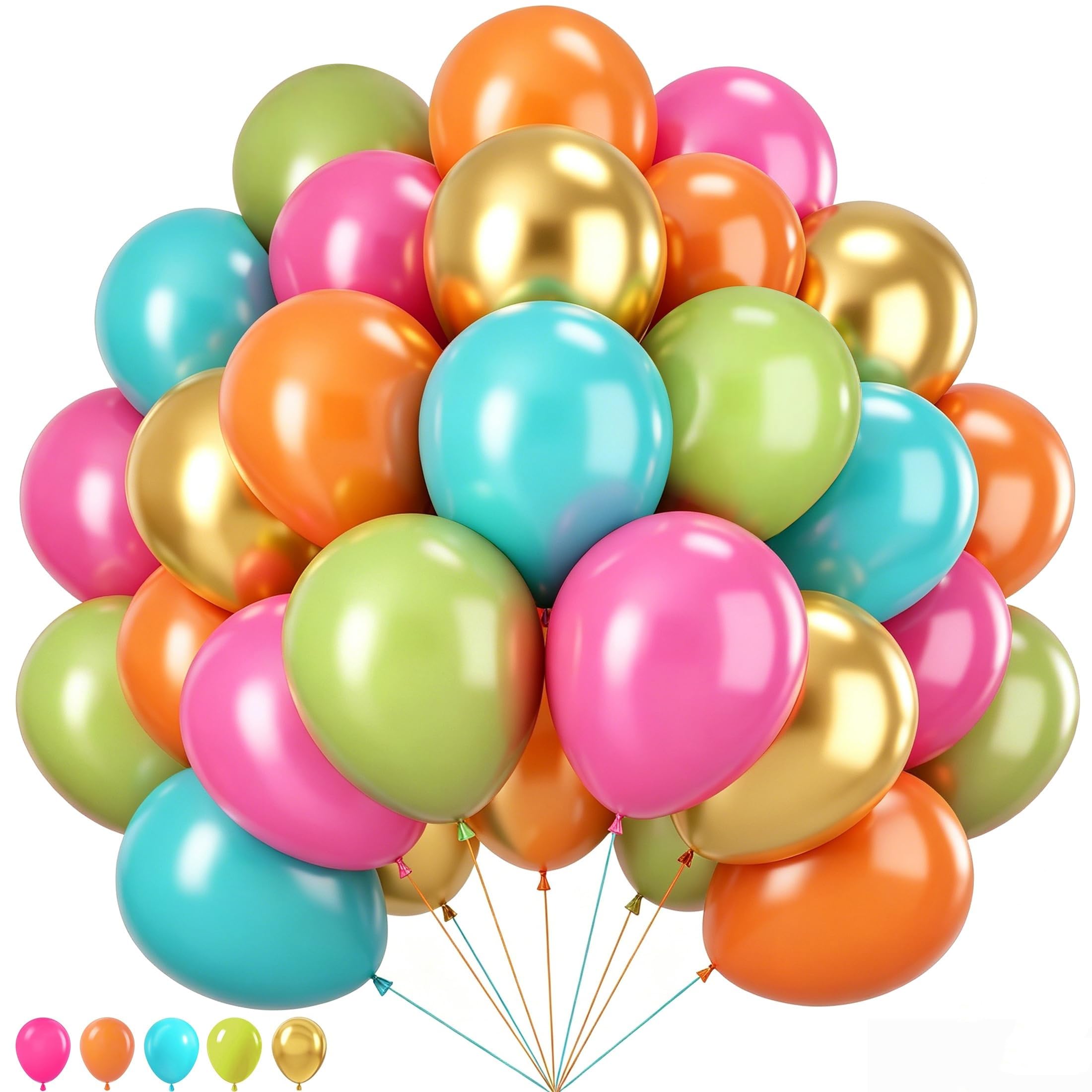 Tropical Summer Balloons 50 Pack, Luau Aloha Hawaiian Birthday Balloons 12"