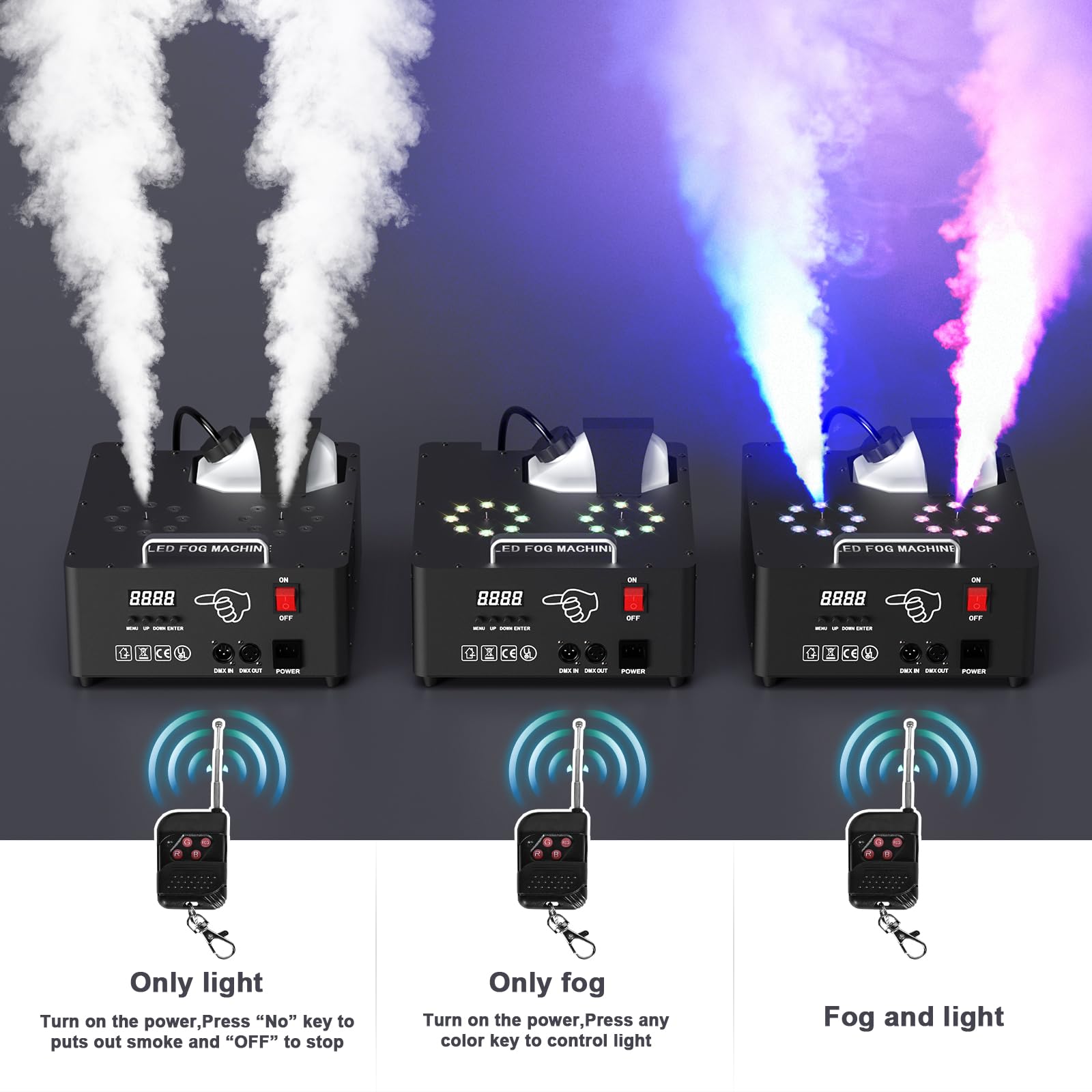 2000W Machine à Fumée Soiree, Machine a Brouillard avec 8+8 LED Lumières Contrôlables en Couleur, Machine a Fumee Lourde avec Télécommande pour Mariage, Fête, Halloween, Effets de Scène
