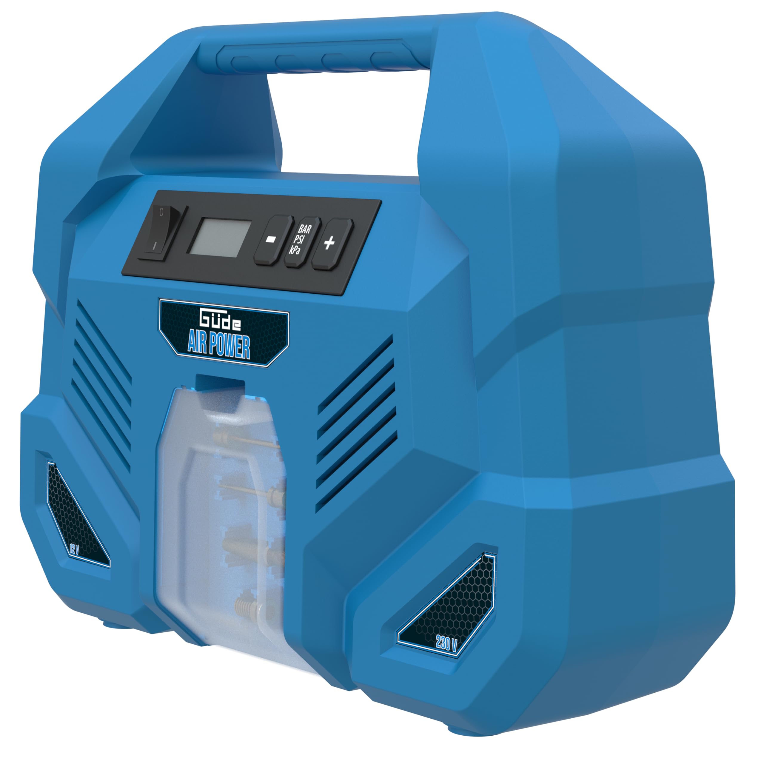 Güde Compressore Airpower Dual Drive 12/230 V/5 pezzi (150 W, max. 8 bar, 20 l/min eff. Contenuto della confezione: senza olio e manutenzione, connettore da 12 Volt e 230 Volt, display LCD, tubo