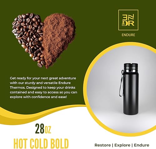 Miniatura 8 de Endure - Botella de café a prueba de fugas de 28 oz - Botellas de agua de metal selladas al vacío para calor y frío, gran capacidad, diseño duradero