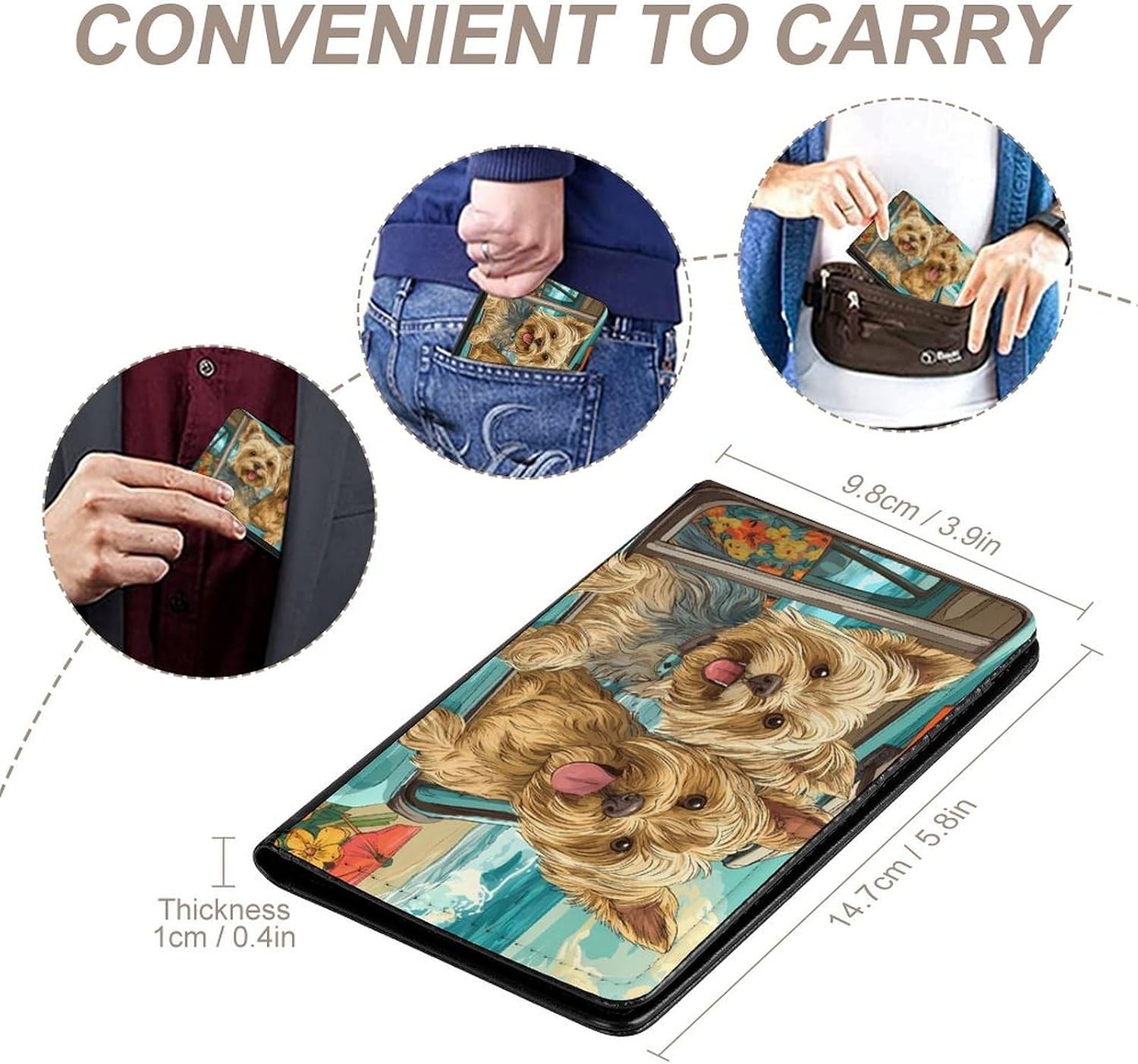 Yorkshire Terrier Dogs Beach Funny Passport Holder Slim Travel Wallet Passports Cover Card Case with Slot