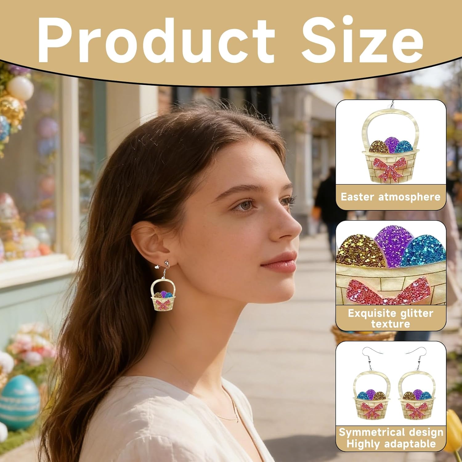 2 Pcs Easter Basket Eggs Earrings Cute Spring Rabbit Earrings Glitter Drop Colorful Easter Fashion Holiday for Women Jewelry Gift Funny Party Decoration - Image 2
