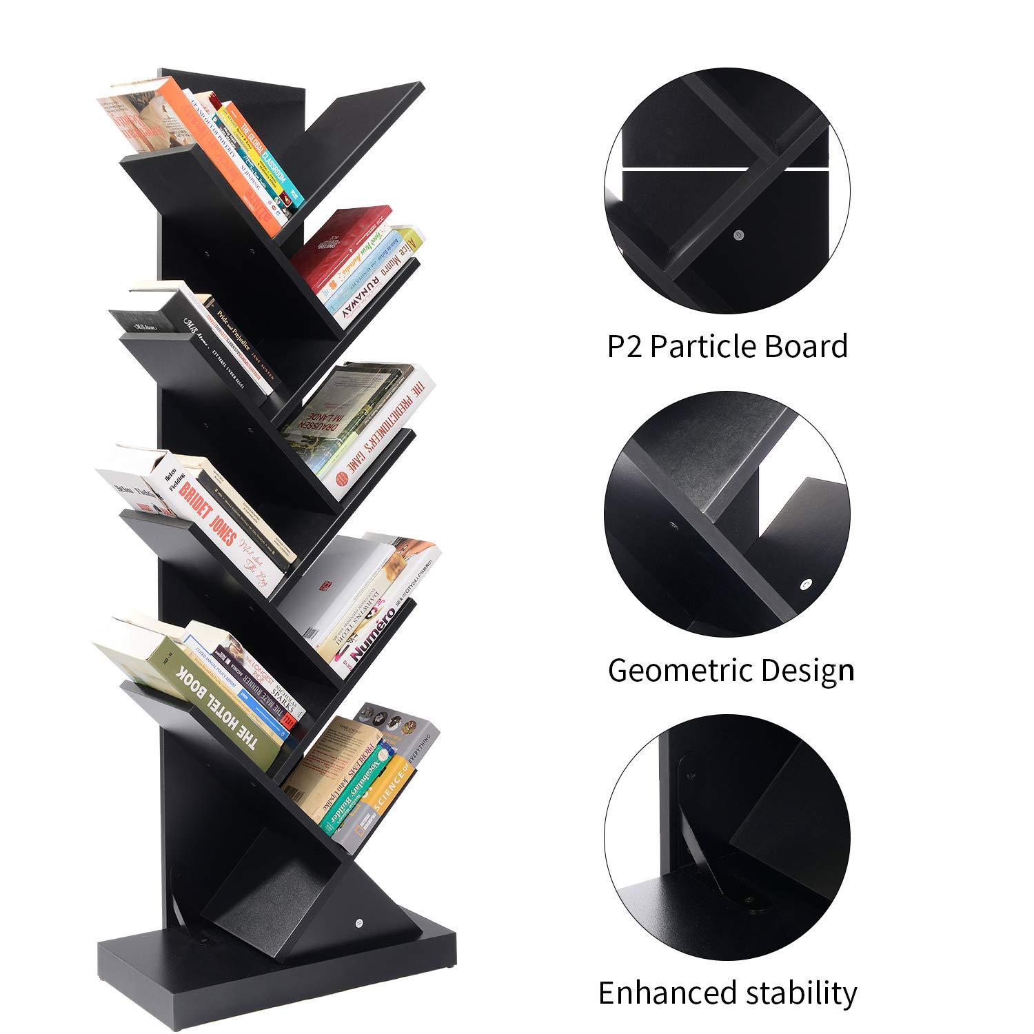 Wood Bookshelf Narrow Tall Tree Bookshelf Black Modern Open Wooden