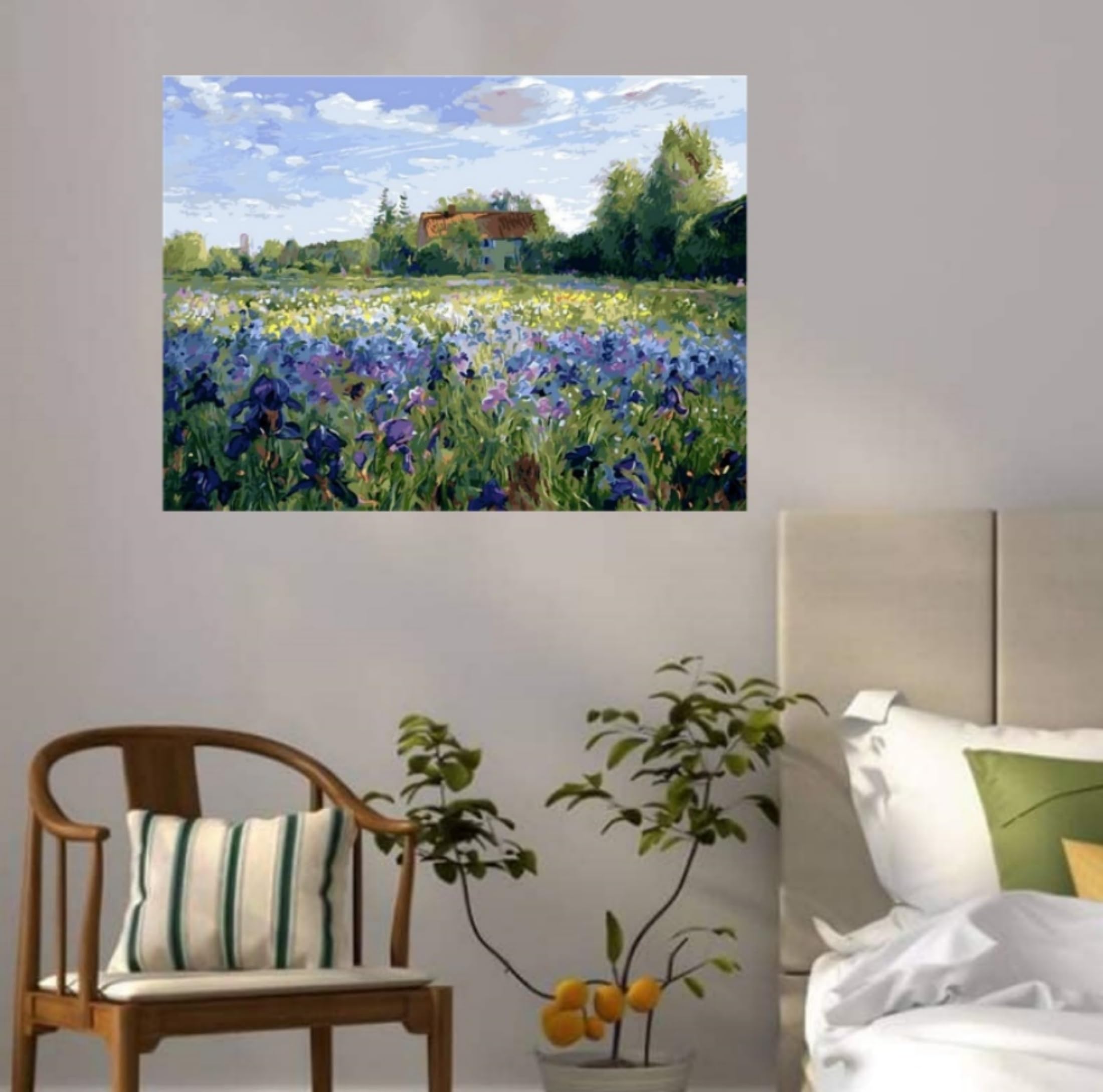 ABEUTY Kit Pittura A Numeri Fai Da Te – Fiori Viola E Cabina Rurale, Tela 40x50 Cm, Colori Acrilici E Pennelli Inclusi