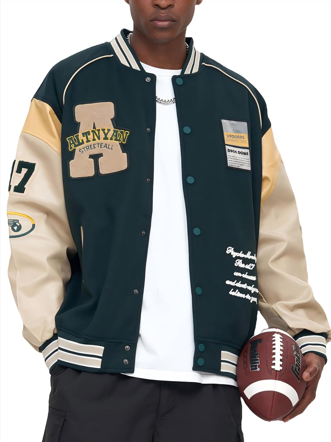 Mens Baseball Jacket Leather Sleeve Casual Lightweight Bomber Coat Varsity Jackets（Regular & Big & Tall Sizes）