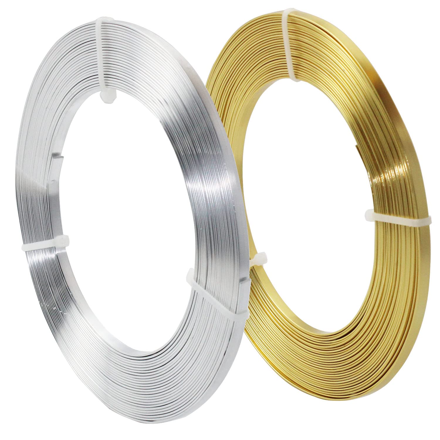 65.6 Feet 5mm Wide Flat Jewelry Craft Wire 18 Gauge Aluminum Wire for Sculpting, Armature, Jewelry Making - Sliver and Gold