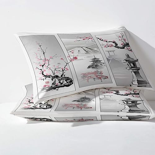 Miniatura 9 de Funda de edredón japonesa tamaño California King  Juego de cama de grúa japonesa  3 piezas  Funda de edredón con patrón de microfibra suave con