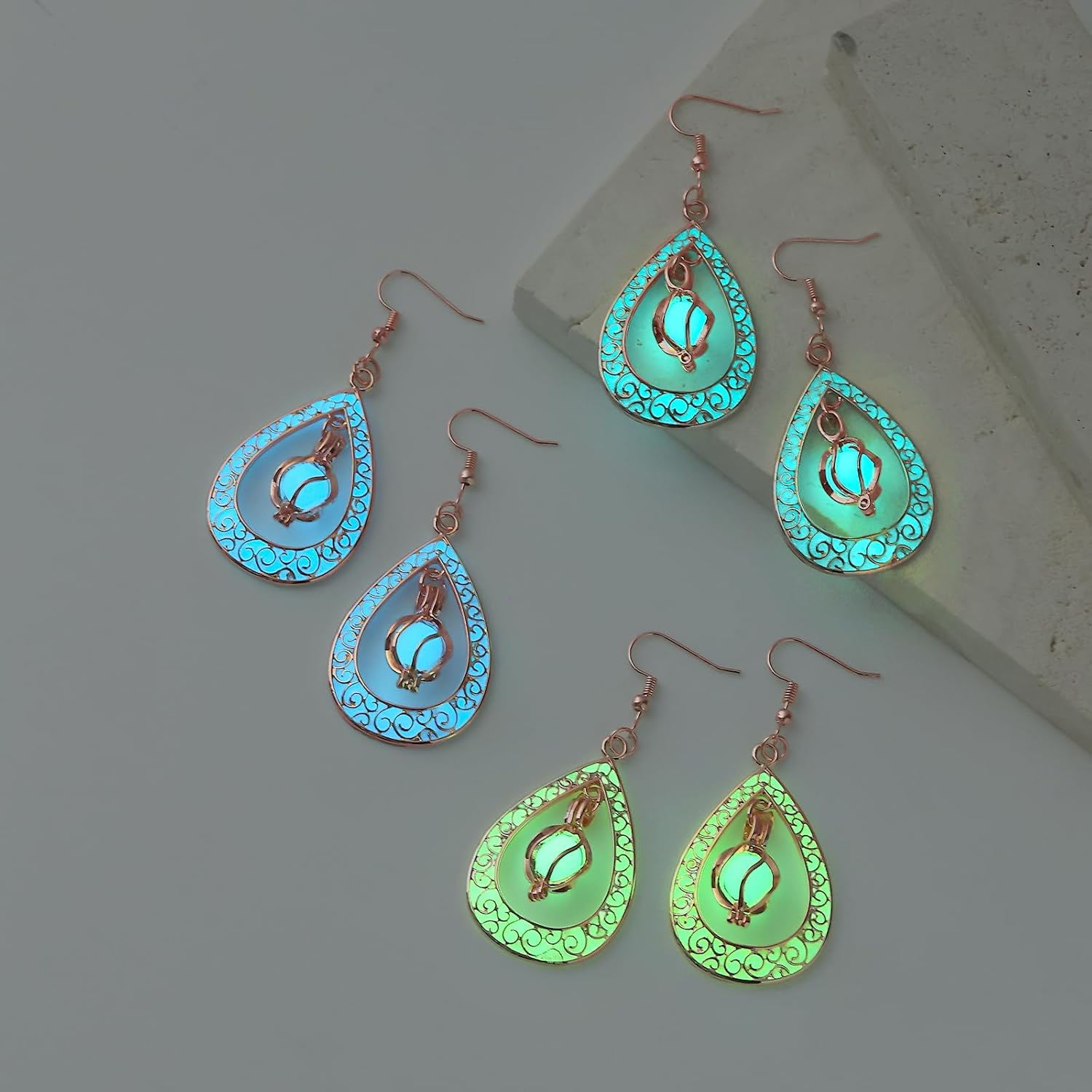 EEQQBZ Glow in The Dark Silver Teardrop shape Earrings,Fantasy Glowing Jewelry Charm - Image 7