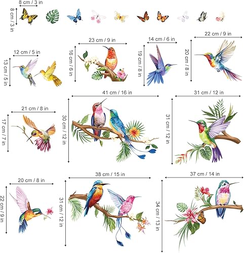 Miniatura 4 de wondever Adhesivo de vidrio con diseño de ramas de árbol y pájaros de primavera, diseño de hojas tropicales, flores, colibríes, anticolisión, doble