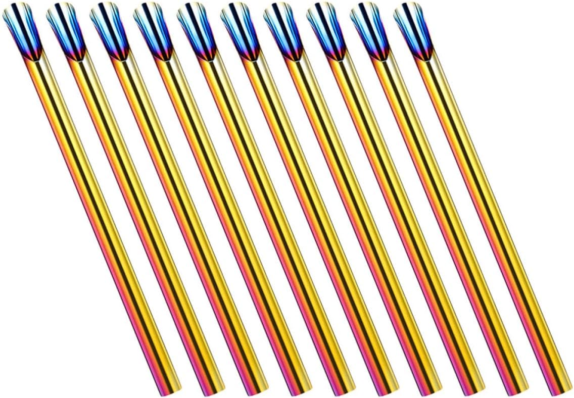 SHINEOFI 10pcs Stainless Steel Smoothie Straws with Spoon Metal Stirring Sticks for Coffee Milk Tea Ice Cream Reusable Drinking Straws for Home Party