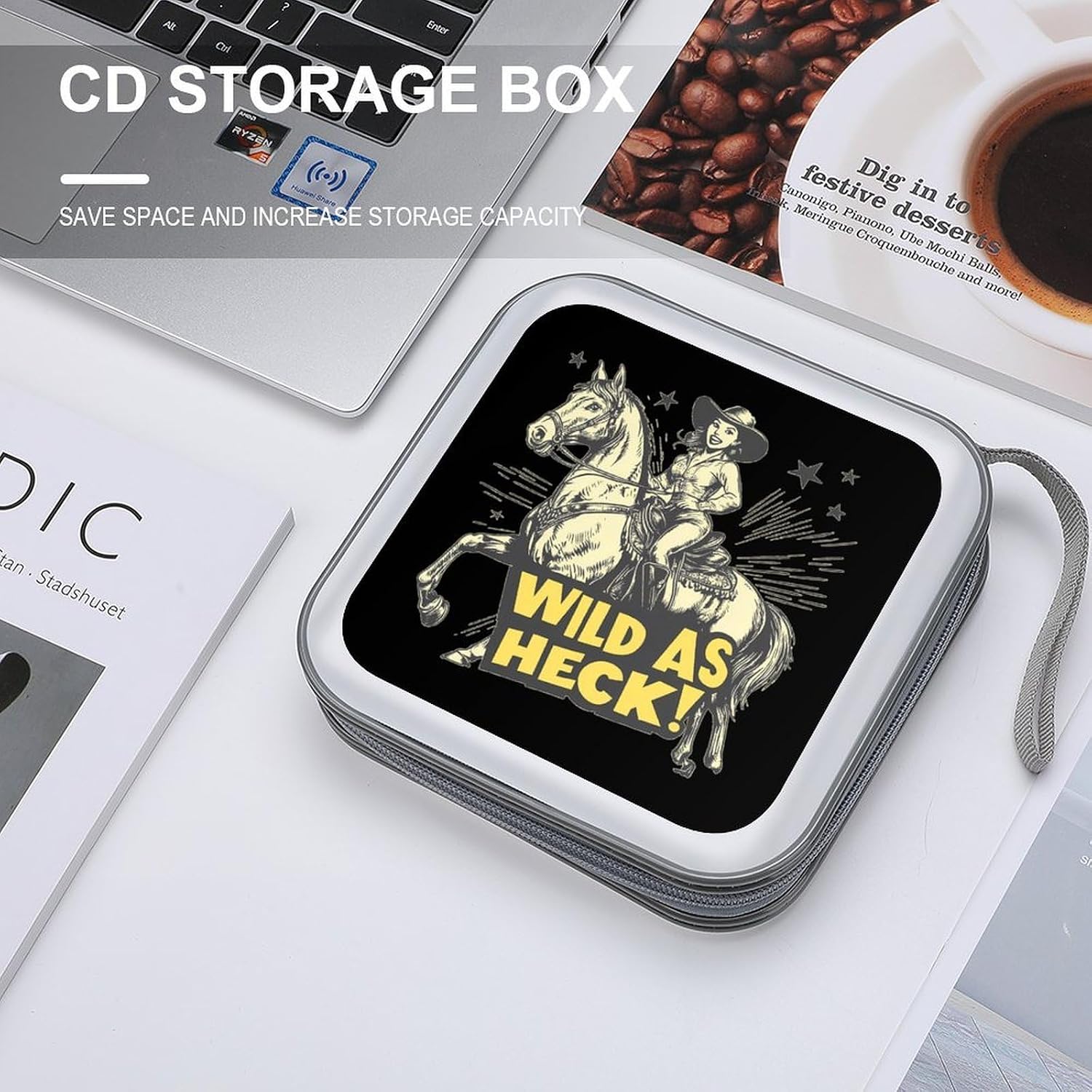 Wild As Heck Vintage Cowgirl Ride Horse Protective CD Case Storage Rack 40 Capacity DVD Holder Organizer Car Travel