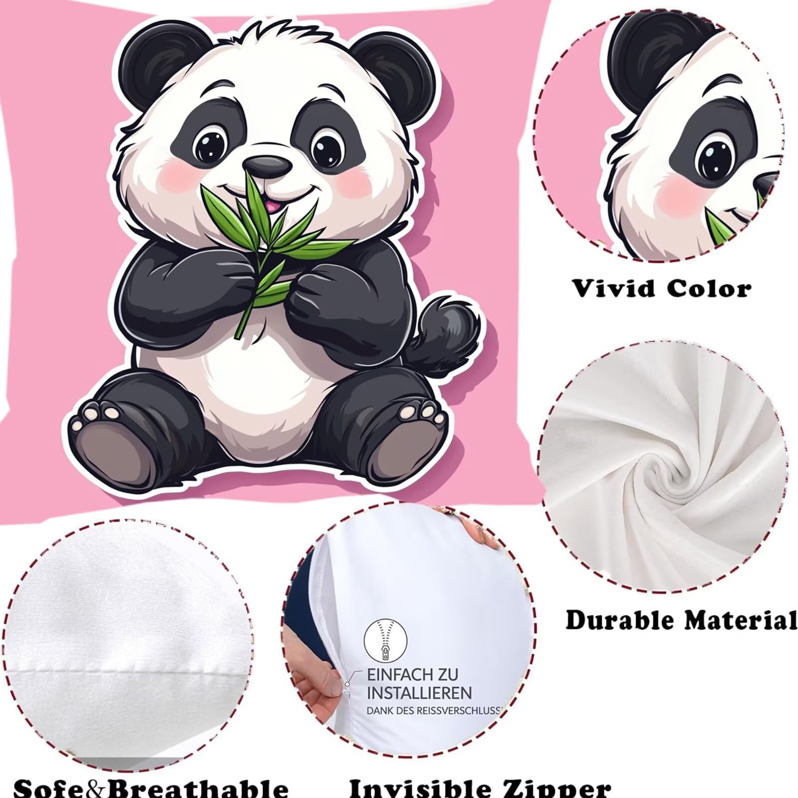 Outdoor Kissen Wasserfest Dekorative 4 er Kissenbezug 55x55cm Frühling Samt Kissenbezüge Panda Kissen Wetterfest Rosa Kissenbezug Werden für Heim Sofak Outdoor Garten Stuhl Bett Schlafzimmer F0P-580