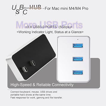 Mac mini M4 Dock Supports up to 8TB of Flexible Storage and 10Gbps Transfer speeds, 3Port USB3.0 5Gbps, high-Speed Dual Reader of Mac mini Accessories Supports simultaneous SD/TF Reading