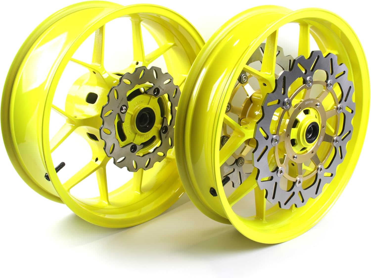 Neon Yellow Front Rear Wheel Rim and Brake Disc Rotor Compatible with Honda CBR600RR 2007-2017, Motorcycle Replacement Accessories Parts