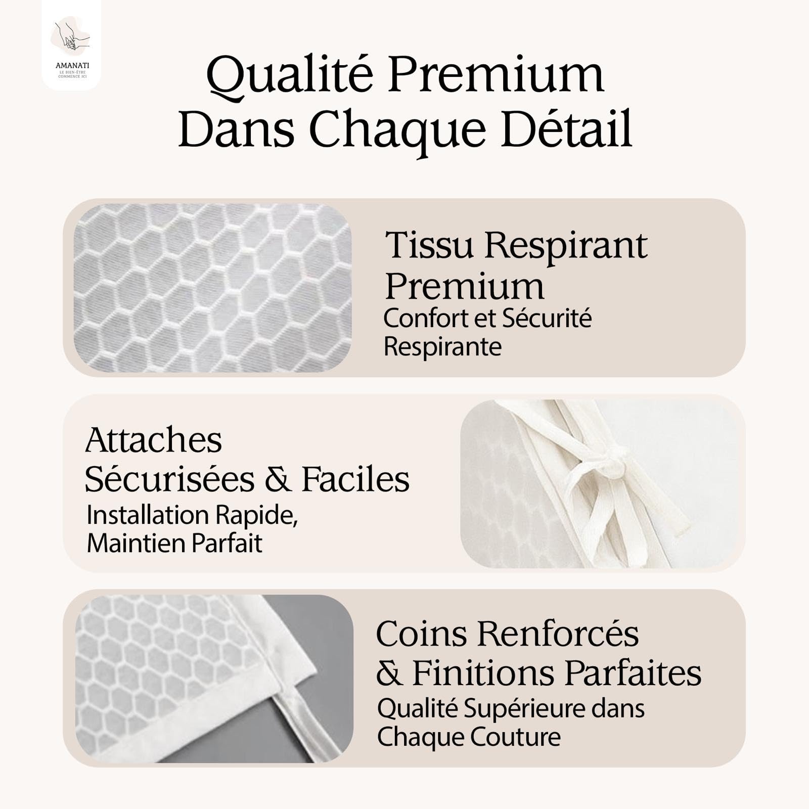 Tour de lit respirant – Tour de lit certifié OEKO-TEX – Tours de lit pour tout-petits – Tour de Lit bébé pour Lit Bébé 60x120 cm – Contour de lit bebe offrant sécurité et confort pour votre bébé