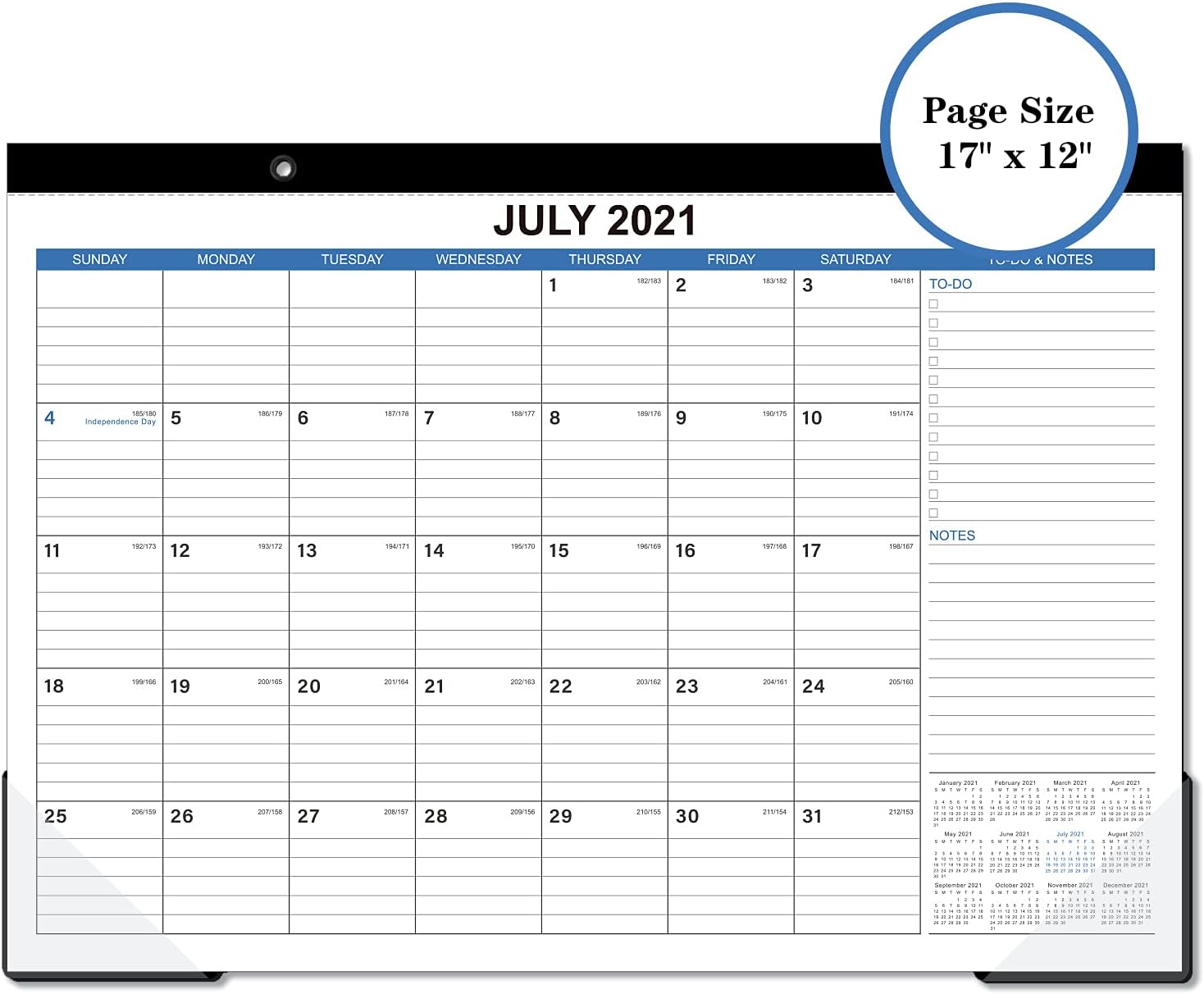 2021-2022 Desk Calendar - 18 Months Large Monthly Desk Calendar, 17"x 12" , Jul 2021 - Dec 2022, Desk Pad, Academic Desk Calendar with Corner Protectors, Ruled Blocks, To-do List & Notes , Easy Planning - Blue : Office Products
