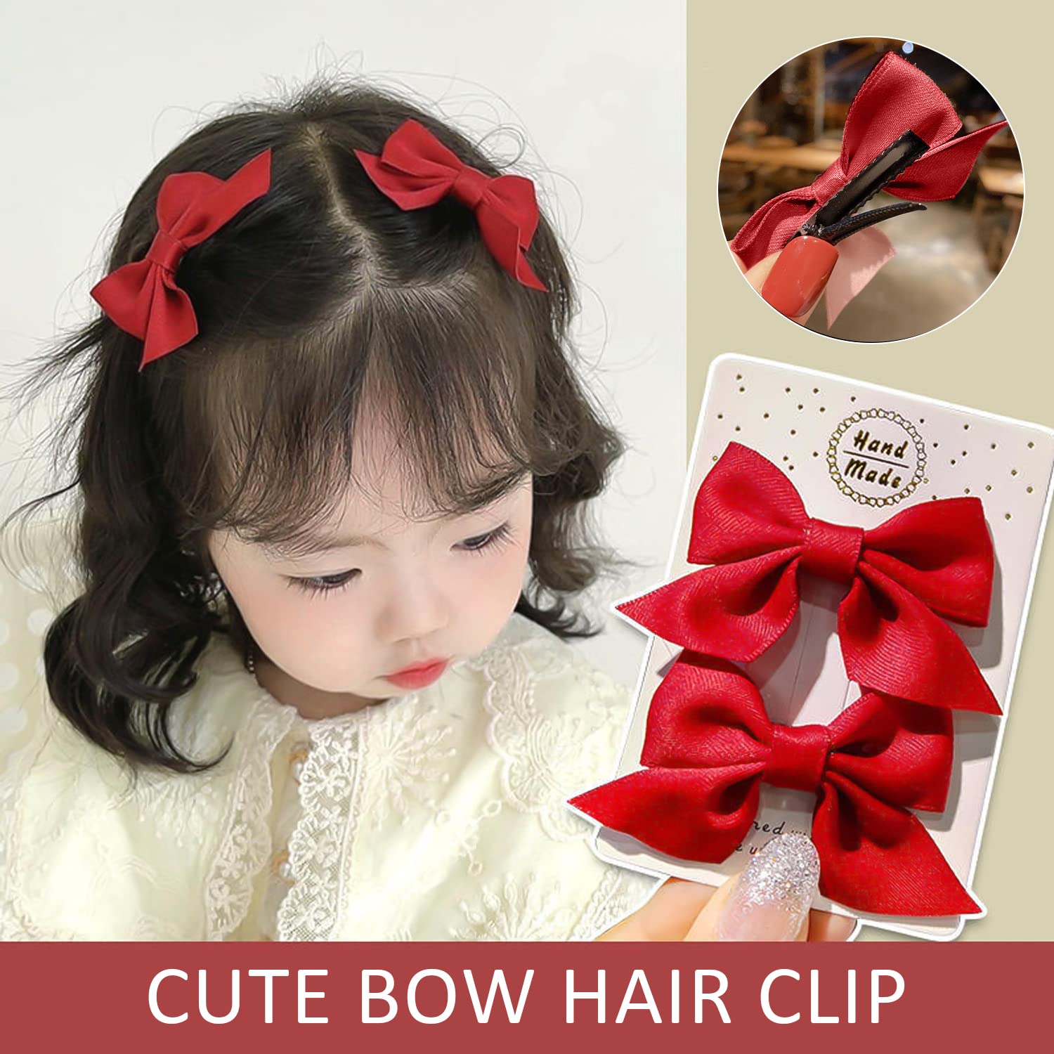 2 Fasce Per Capelli A Pois Vintage Con Fermagli A Fiocco – Regolabili Con Filtro Metallico, Donna (Rosso E Nero)